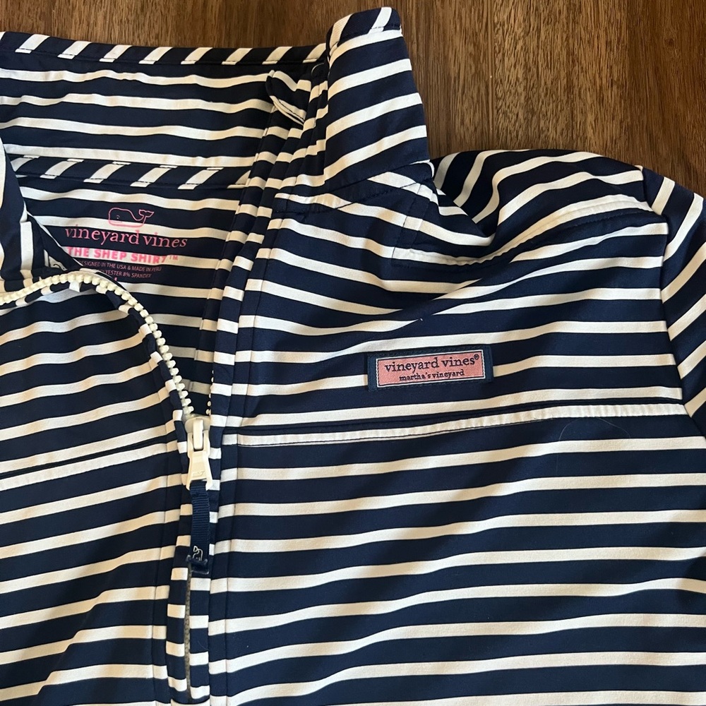 Vineyard Vines Navy and White Striped Half-Zip - Picture 3 of 4